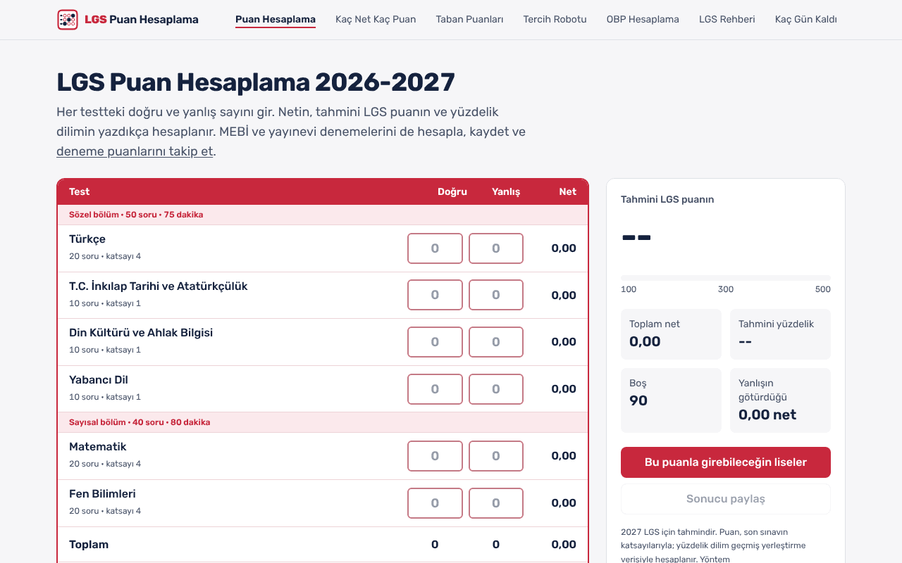 Ekran görüntüsü: masaüstü puan hesaplama