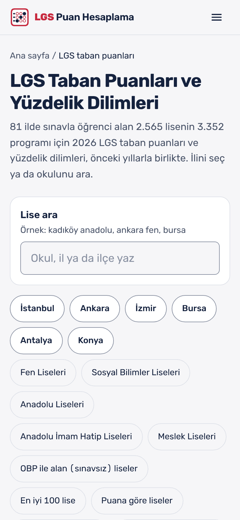 Ekran görüntüsü: telefonda taban puanları